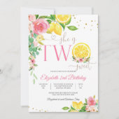 2歳の誕生日におすすめのスイートな花柄レモン招待状 招待状 (正面)