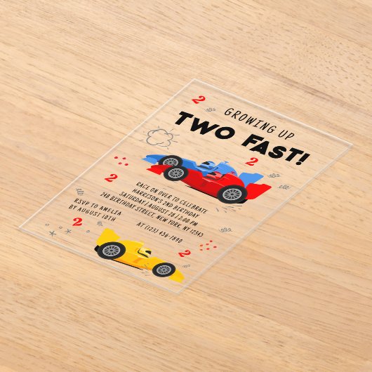 2歳の誕生日におすすめのレースカーたち アクリル招待状 (レイダウン)