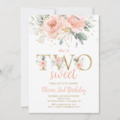 2歳の誕生日におすすめの優しいピンクの花柄ゴールドテーマ 招待状 (正面)