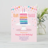 2歳の誕生日におすすめの虹色のケーキの招待状 招待状 (スタンド正面)