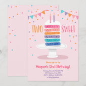 2歳の誕生日におすすめの虹色のケーキの招待状 招待状 (正面/裏面)