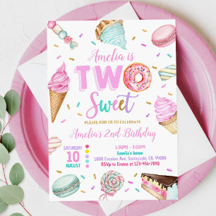 2歳の誕生日におすすめの「Two Sweet」デザートドーナツ招待状 招待状