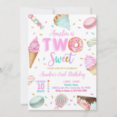 2歳の誕生日におすすめの「Two Sweet」デザートドーナツ招待状 招待状 (正面)