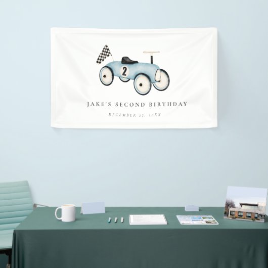 2歳の誕生日にレースカーに乗る 横断幕 (トレードショー)