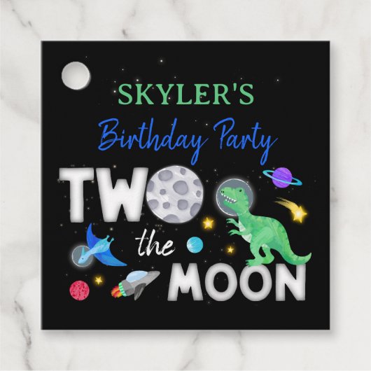 2歳の誕生日に月へ行く2匹の恐竜の宇宙飛行士 フェイバータグ (正面)