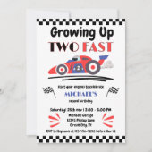 2歳の誕生日に赤い高速レースカー2台を育てる 招待状 (正面)