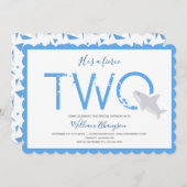 2歳の誕生日に2匹の青いホホジロザメの猛獣 招待状 (正面/裏面)