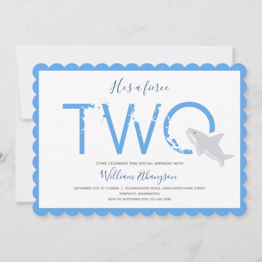 2歳の誕生日に2匹の青いホホジロザメの猛獣 招待状 (正面)