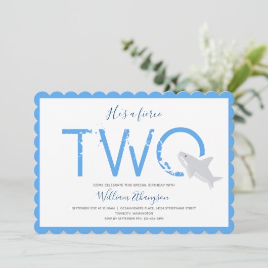 2歳の誕生日に2匹の青いホホジロザメの猛獣 招待状 (スタンド正面)