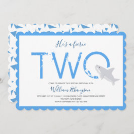 2歳の誕生日に2匹の青いホホジロザメの猛獣 招待状