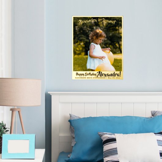 2歳の誕生日の特別な名前と写真の金と銀のプレート 箔ポスター (インサイチュ (寝室))