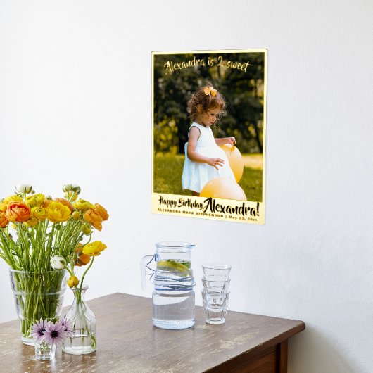 2歳の誕生日の特別な名前と写真の金と銀のプレート 箔ポスター (レイダウン (キッチン))