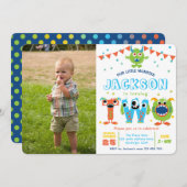 2歳の誕生日の男の子の小さなモンスターの誕生日の写真 招待状 (正面/裏面)