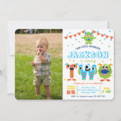 2歳の誕生日の男の子の小さなモンスターの誕生日の写真 招待状 (正面)