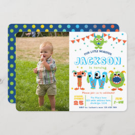 2歳の誕生日の男の子の小さなモンスターの誕生日の写真 招待状