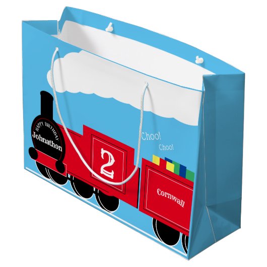 2歳の誕生日の男の子パーソナライズされた列 ラージペーパーバッグ (裏面アングル)
