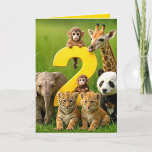 2歳の誕生日の野生動物の赤ちゃん カード
