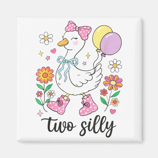 2歳の誕生日をお祝いする2羽のガチョウ 2歳の誕生日 マグネット (正面)