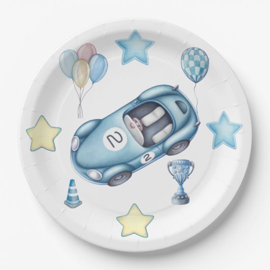 2歳の誕生日を盛り上げるレーシングカーブラザーズの紙皿 ペーパープレート (正面)