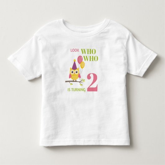 2歳の誕生日を迎えるかわいいフクロウ トドラーTシャツ (正面)