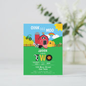 2歳の誕生日を迎えるバーンアニマルズオインクバモーーかわいい インビテーションポストカード (スタンド正面)