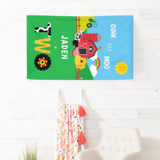 2歳の誕生日を迎えるバーンアニマルズオインクバモーーかわいい 横断幕 (インサイチュ)