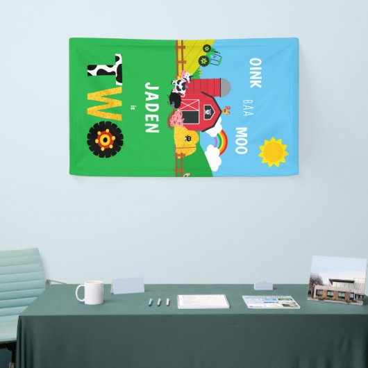 2歳の誕生日を迎えるバーンアニマルズオインクバモーーかわいい 横断幕 (トレードショー)