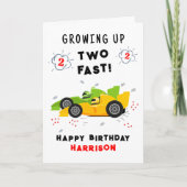 2歳の誕生日を迎える子供向け高速レーシングカー カード (正面)