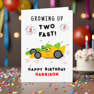 2歳の誕生日を迎える子供向け高速レーシングカー カード