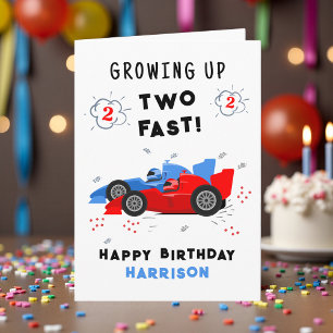 2歳の誕生日を迎える子供向け高速レーシングカー カード