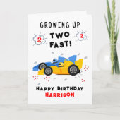 2歳の誕生日を迎える子供向け高速レーシングカー カード (正面)