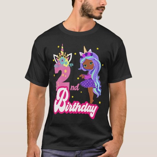2歳の誕生日アフロガールブラックパーティーアフリカ Tシャツ (正面)