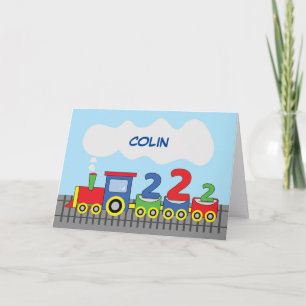 2歳の誕生日カラフルな電車が軌道に乗って カード
