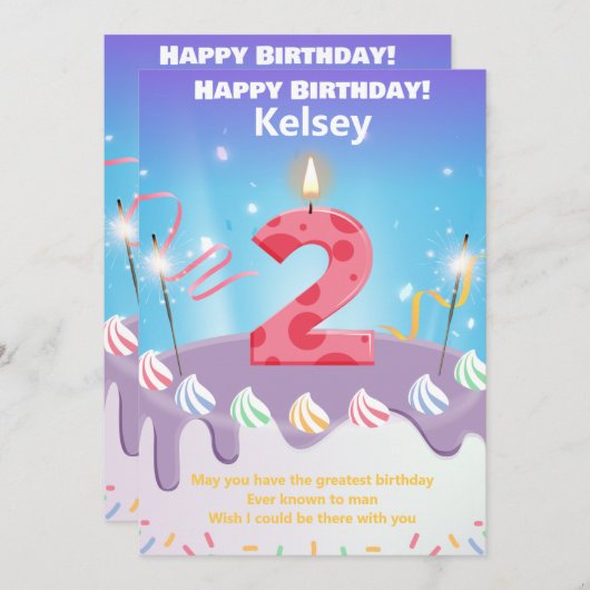 2歳の誕生日カードをカスタマイズ (正面/裏面)