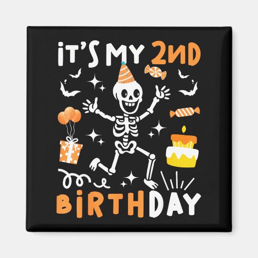 2歳の誕生日キッズおもしろスケルトン2歳の誕生日 マグネット (正面)