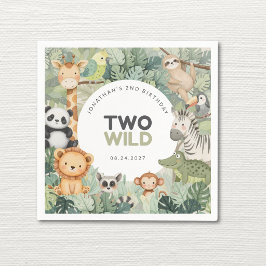 2歳の誕生日サファリジャングル動物パーティーにぴったりなワイルドなデザイン スタンダードカクテルナプキン