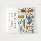 2歳の誕生日サファリ動物のお迎えワイルドすぎる タペストリー (正面(横))