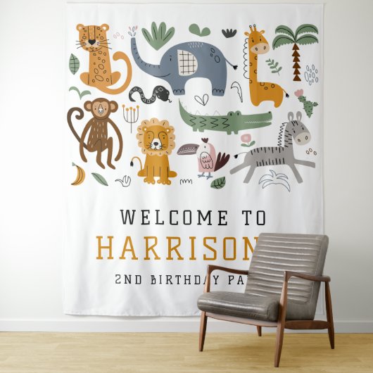 2歳の誕生日サファリ動物のお迎えワイルドすぎる タペストリー (インサイチュ)