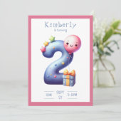 2歳の誕生日シンプルパーティー招待状 招待状 (スタンド正面)