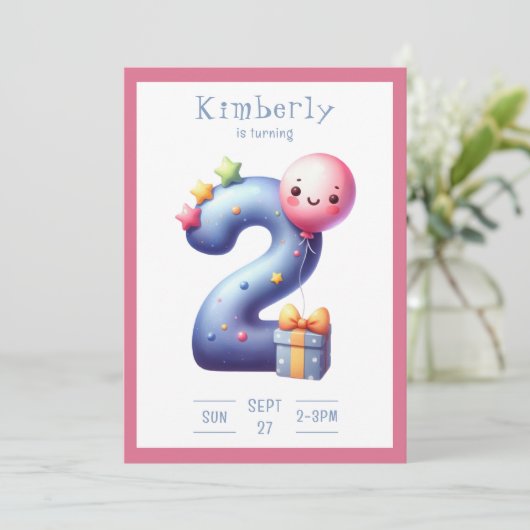 2歳の誕生日シンプルパーティー招待状 招待状 (スタンド正面)