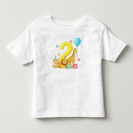 2歳の誕生日ジャングルの動物" トドラーTシャツ (正面)