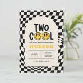 2歳の誕生日スマイルフェイスレトロブラックホワイトグルーヴィー 招待状 (スタンド正面)