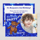 2歳の誕生日テディベアパーティー、カスタム写真 招待状 (正面/裏面)