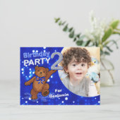 2歳の誕生日テディベアパーティー、カスタム写真 招待状 (スタンド正面)