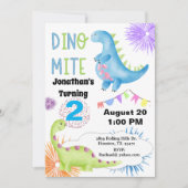 2歳の誕生日ディノダニ恐竜の少年 招待状 (正面)