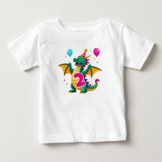 2歳の誕生日ドラゴンTシャツ ベビーTシャツ (正面)