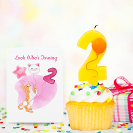 2歳の誕生日バルーンと可愛い猫 カード