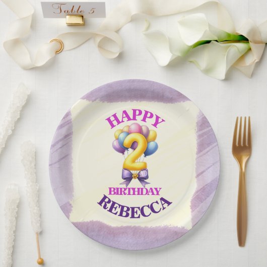 2歳の誕生日バルーン ペーパープレート (ウェディング)