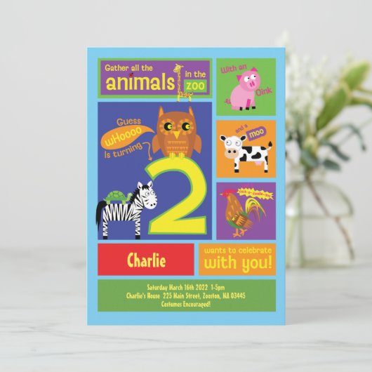 2歳の誕生日パーティの招待状を動物園で2歳 招待状 (スタンド正面)