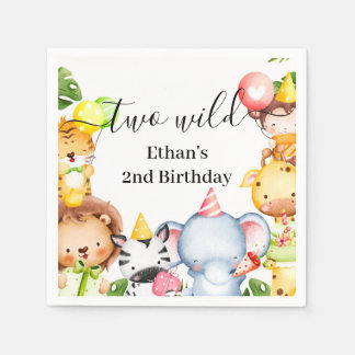 2歳の誕生日パーティーにぴったりな2匹の野生のジャングルサファリ動物 スタンダードカクテルナプキン